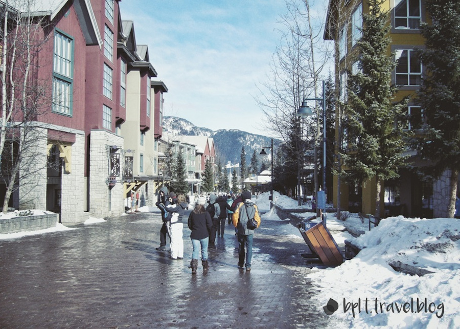 The pretty buildings and cobbled streets of Whistler Village, Vancouver.