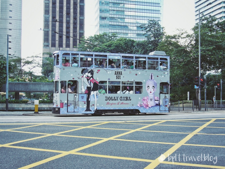 Double decker trams in Hong Kong, China.