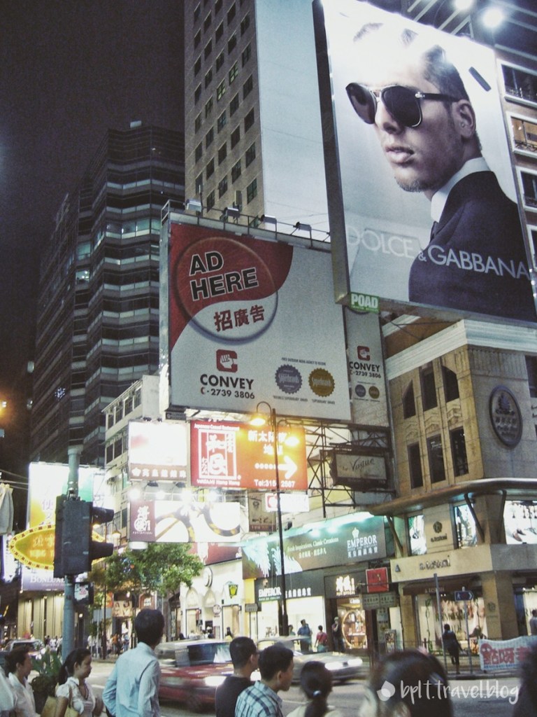 Lights on the streets at night in Hong Kong, China.